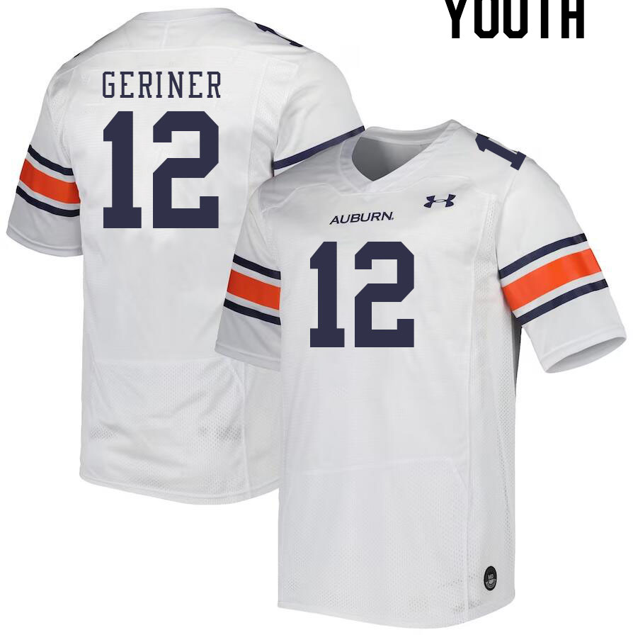 Youth #12 Holden Geriner Auburn Tigers College Football Jerseys Stitched-White